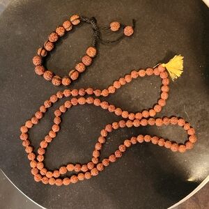 Handcrafted Rudraksha Mala Beaded Necklace and Bracelet Set